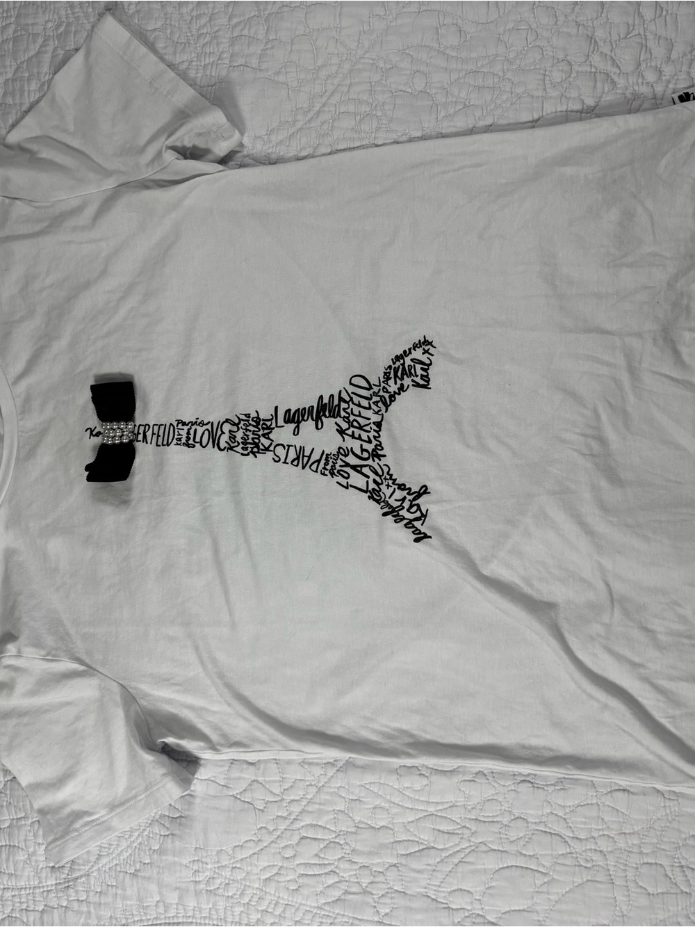 Karl Lagerfeld White Tee with Black Script Logo
